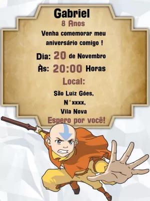 Convite Aniversário Avatar A Lenda de Aang para Editar Online