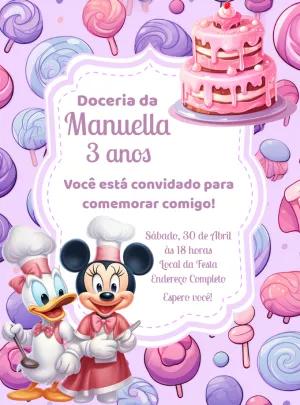 Convite Aniversário Doceria da Minnie para Editar Online