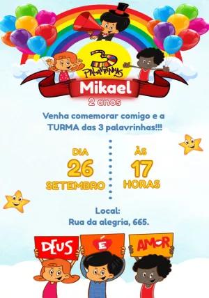 Convite de Aniversário 3 Palavrinhas Deus é Amor para Editar