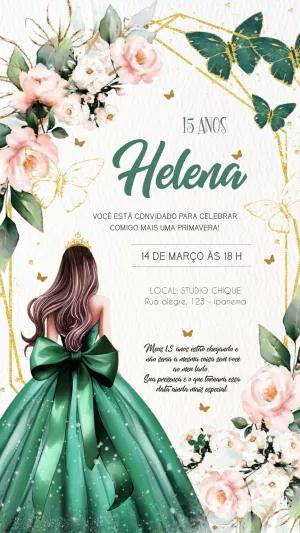 Convite 15 Anos Princesa de Verde e Borboletas para Editar