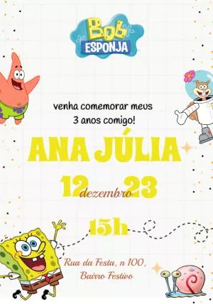 Convite Aniversário Bob Esponja com Personagens para Editar