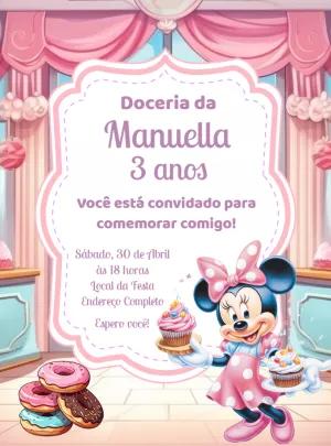 Convite Aniversário Doceria da Minnie para Editar Online