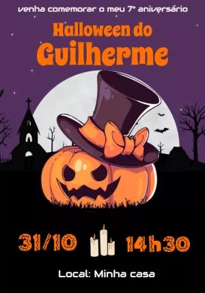 Convite de Aniversário Halloween com Abóbora para Editar Online