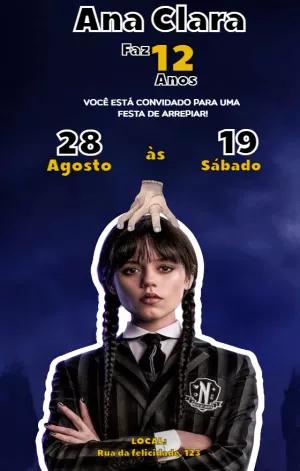 Convite de Aniversário Wandinha Addams para Editar Online