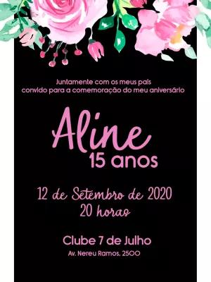 Convite de 15 Anos Floral Rosa e Preto para Editar Online