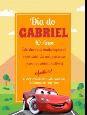 Convite de Aniversário Carros com Relâmpago McQueen para Editar