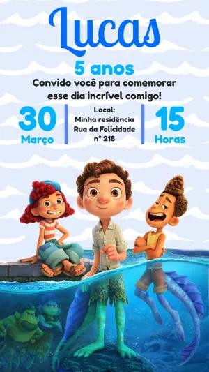 Convite de Aniversário Luca Editável com Personagens