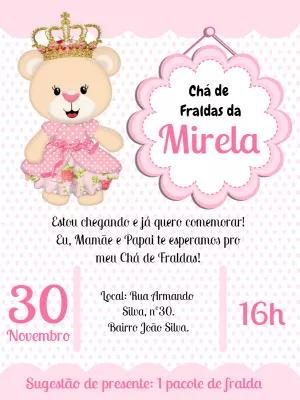 Convite Chá de Fraldas Ursinha Princesa para Editar Online