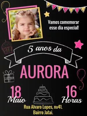 Convite Aniversário Quadro Negro com Foto para Editar Online