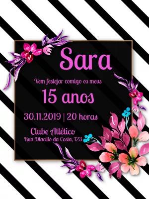 Convite 15 Anos Floral Listrado para Editar Online