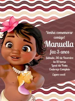 Convite Aniversário Moana Baby para Editar Online