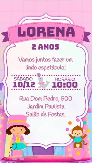 Convite Aniversário Circo Rosa para Menina para Editar Online