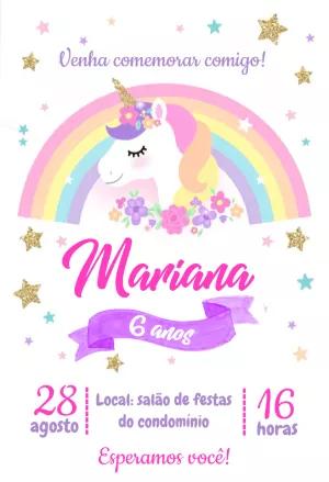 Convite Aniversário Unicórnio Mágico para Editar Online
