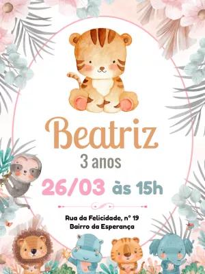 Convite Aniversário Tigre Baby Fofo para Editar Online