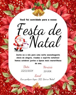 Convite de Festa de Natal com Glitter Vermelho para Editar