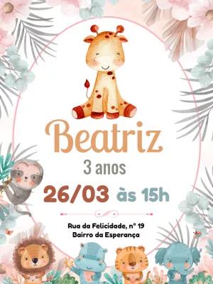 Convite Aniversário Girafa e Amigos Safari para Editar Online