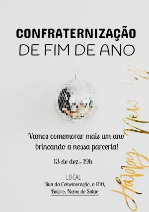 Convite Confraternização Fim de Ano com Disco Ball para Editar