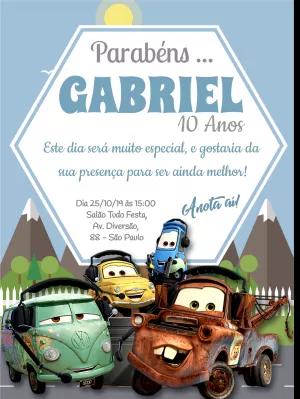 Convite de Aniversário Carros com Personagens para Editar Online