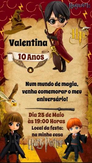 Convite Aniversário Harry Potter com Personagens para Editar