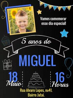 Convite de Aniversário Quadro Negro com Foto para Editar Online