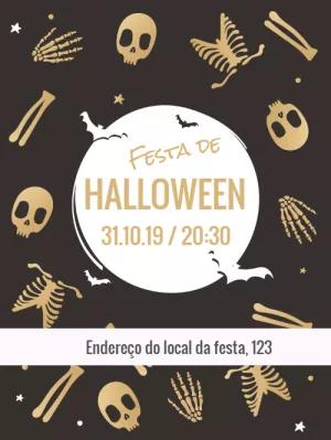 Convite de Halloween com Caveiras Douradas para Editar Online