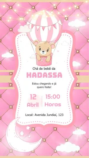 Convite Chá de Bebê Ursinha Baloeira para Editar Online