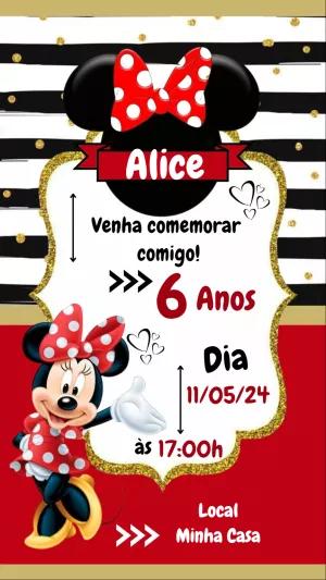 Convite de Aniversário Minnie Mouse Vermelha para Editar