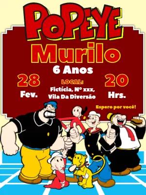 Convite de Aniversário Popeye e sua Turma para Editar Online