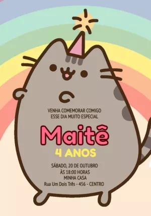 Convite Aniversário Gatinha Pusheen para Editar Online