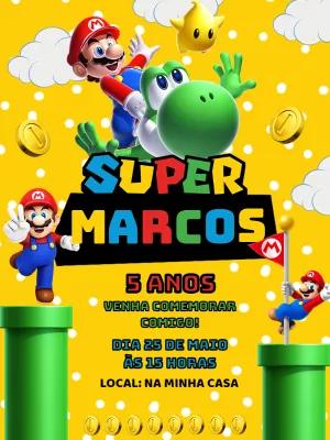 Convite de Aniversário Super Mario Bros para Editar Online