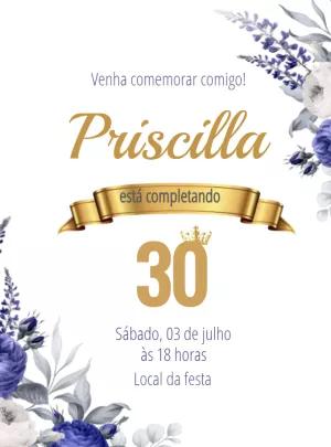 Convite Aniversário Floral Lilás Elegante para Editar Online