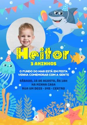 Convite Aniversário Tubarão com Foto para Editar Online