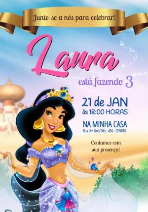 Convite de Aniversário Princesa Jasmine para Editar Online