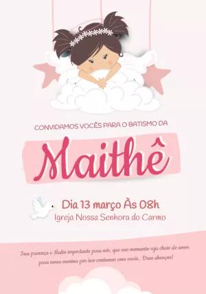 Convite de Batismo Anjinha Menina para Editar Online