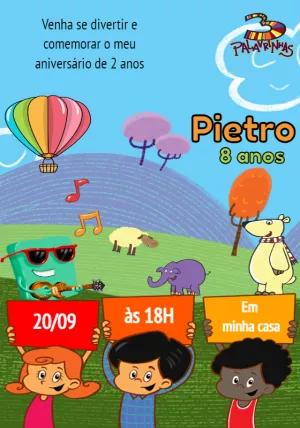 Convite Aniversário 3 Palavrinhas com Personagens para Editar