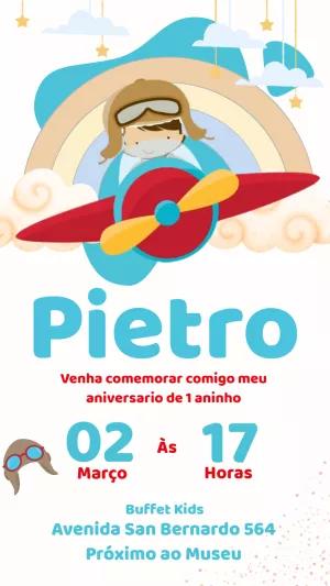 Convite Aniversário Menino Aviador para Editar Online