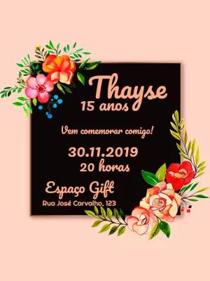 Convite Aniversário 15 Anos Floral para Editar Online