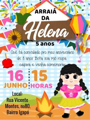 Convite Aniversário Festa Junina Arraiá para Editar Online