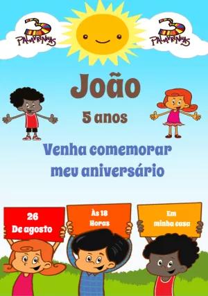 Convite de Aniversário 3 Palavrinhas para Editar Online