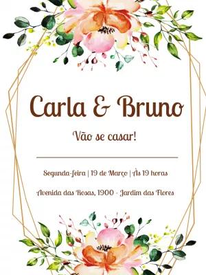 Convite de Casamento Floral Boho Chic para Editar Online