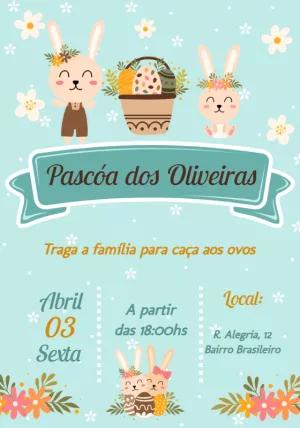 Convite de Páscoa com Coelhinhos Fofos para Editar Online