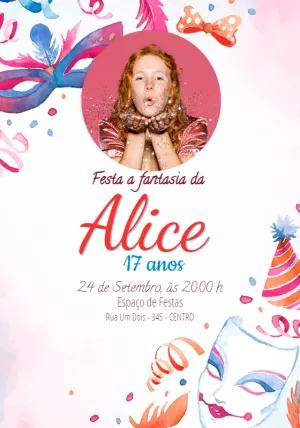 Convite de Aniversário Festa a Fantasia com Foto para Editar