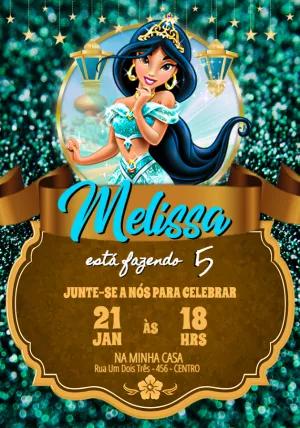 Convite Aniversário Princesa Jasmine para Editar Online
