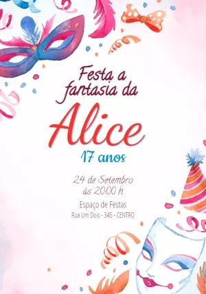 Convite de Aniversário Festa a Fantasia Aquarela para Editar