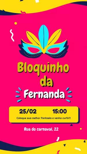 Convite de Aniversário Carnaval Bloquinho para Editar Online