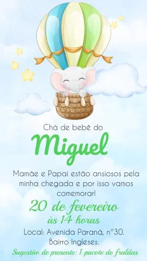Convite Chá de Bebê Elefantinho Baloeiro para Editar Online