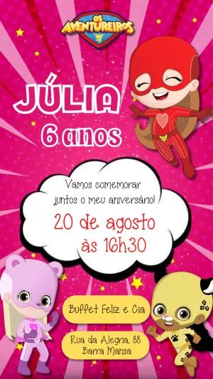 Convite de Aniversário Os Aventureiros para Editar Online