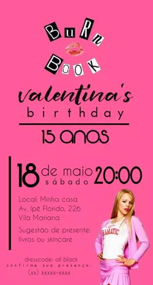 Convite Aniversário Meninas Malvadas Burn Book para Editar