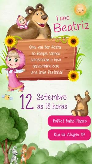 Convite de Aniversário Masha e o Urso para Editar Online