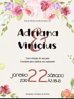 Convite de Casamento Floral Romântico para Editar Online
